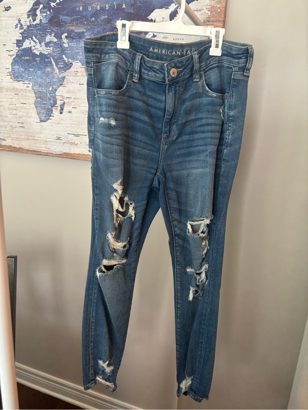 American Eagle Outfitters Distressed Denim Skinny Jeans - Blue